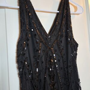 Black Sequin Sleeveless Fringe Dress